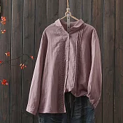 【ACheter】 復古長袖襯衫文藝寬鬆氣質棉紗風琴褶短版上衣# 120717 M 紫色