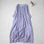 【ACheter】 洋裝文藝森系苧麻感風琴褶長短袖顯瘦洋裝# 121350 L 紫色