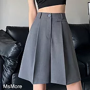【MsMore】 精緻西裝短褲高腰A字顯瘦寬鬆闊腿五分褲# 121457 2XL 灰色