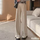 【MsMore】 西裝褲設計感垂感闊腿休閒直筒西裝長褲# 121025 M 杏色