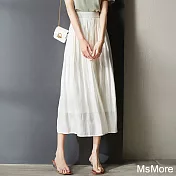 【MsMore】 高級感流光紗裙高腰顯瘦長款休閒百搭網紗半身長裙# 121063 L 米白色