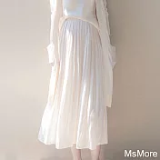 【MsMore】 新款百褶法式復古高腰顯瘦A字傘裙垂感長款米白色半身裙# 121067 L 米白色