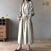 【衣途】韓系氣質長版連身裙洋裝(KDDY-B123) L 米杏色