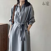 【衣途】韓系氣質長版連身裙洋裝(KDDY-B123) M 霧霾藍