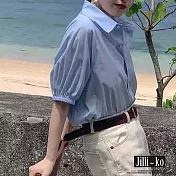 【Jilli~ko】法式復古氣質泡泡袖空氣感襯衫 J11780 FREE 藍色