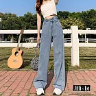 【Jilli~ko】交叉造型高腰闊腿直筒拖地牛仔褲 M-XXL J11725  M 淺藍色