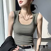 【Jilli~ko】中大尺碼鎖骨法則升級版遮副乳美棉彈性U領短版背心 J11787  XL 綠色