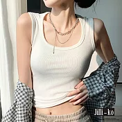 【Jilli~ko】中大尺碼鎖骨法則升級版遮副乳美棉彈性U領短版背心 J11787  XL 白色