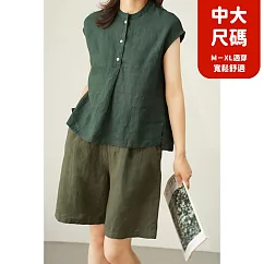 【慢。生活】中大尺碼薄款寬鬆棉麻落肩顯瘦無袖襯衫 3669 FREE 綠色