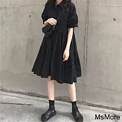 【MsMore】 復古小黑裙大碼短袖遮肚顯瘦連身裙短版洋裝# 121228 3XL 黑色
