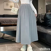 【MsMore】 鬆緊腰大擺裙垂感顯瘦冰絲半身裙純色荷葉邊長裙百搭# 121327 XL 灰色