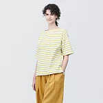 【MUJI 無印良品】女有機棉橫紋船領短袖T恤 XL 煙燻黃橫紋