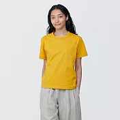 【MUJI 無印良品】女有機棉附口袋圓領短袖T恤 M 黃色