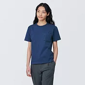 【MUJI 無印良品】女有機棉附口袋圓領短袖T恤 XL 深藍