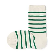 【MUJI 無印良品】女棉混足口柔軟舒適直角襪23-25cm 綠橫紋