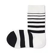 【MUJI 無印良品】女棉混足口柔軟舒適直角襪23-25cm 白紋樣