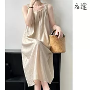 【衣途】設計感無袖連身裙洋裝(KDDY-B772) L 杏色