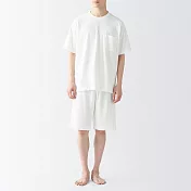 【MUJI 無印良品】男棉混聚酯纖維毛巾布雙面圈絨短袖家居睡衣 M 白色