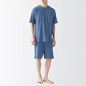【MUJI 無印良品】男棉混聚酯纖維毛巾布雙面圈絨短袖家居睡衣 M 煙燻藍