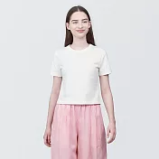 【MUJI 無印良品】女有機棉節紗短版短袖T恤 XS 白色