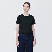 【MUJI 無印良品】女有機棉節紗短版短袖T恤 XS 黑色