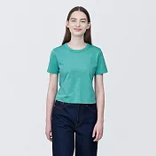 【MUJI 無印良品】女有機棉節紗短版短袖T恤 M 淺綠