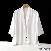 【ACheter】 國風緹花復古開衫新中式寬鬆中袖短版外套# 121391 L 白色