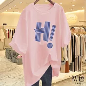 【初色】圓領套頭線條英文字母印花短袖T恤上衣-共4色-33135(M-2XL可選) XL 粉色