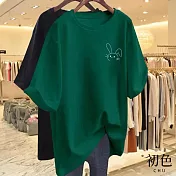 【初色】長版短袖圓領兔子印花T恤上衣-共6色-33121(M-3XL可選) 2XL 綠色