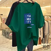 【初色】寬版圓領短袖字母印花T恤上衣-共6色-33130(M-2XL可選) L 墨綠色