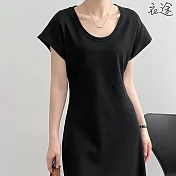 【衣途】韓系慵懶風百搭棉質連身裙洋裝(KDDY-8008) F 黑色