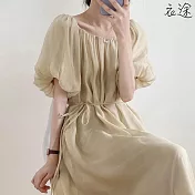 【衣途】法式香榭泡泡袖天絲洋裝(KDDY-80530) L 香檳杏