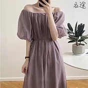 【衣途】法式香榭泡泡袖天絲洋裝(KDDY-80530) L 霧霾紫