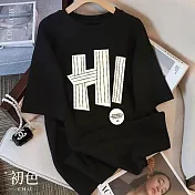 【初色】美式字母印花圓領短袖T恤上衣-共6色-33127(M-2XL可選) 2XL 黑色