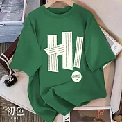 【初色】美式字母印花圓領短袖T恤上衣-共6色-33127(M-2XL可選) L 墨綠色