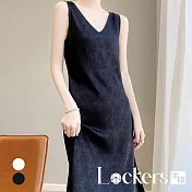 【Lockers 木櫃】法式輕奢高級感真絲吊帶連衣裙 L113041601 L 黑色L