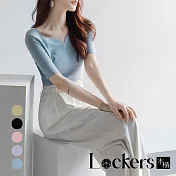 【Lockers 木櫃】法式短袖冰絲夏季V領針織衫 L113041602 XL 天藍色XL