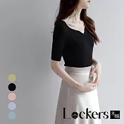 【Lockers 木櫃】法式短袖冰絲夏季V領針織衫 L113041602 L 赫本黑L