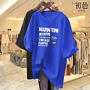 【初色】韓系寬鬆休閒圓領短袖中長T恤上衣女上衣-共5色-33210(M-4XL可選) M 藍色