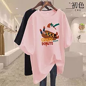 【初色】韓系寬鬆印花圓領短袖T恤上衣-共7色-33207(M-2XL可選) M 粉紅色