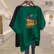 【初色】韓系寬鬆印花圓領短袖T恤上衣-共7色-33207(M-2XL可選) M 綠色