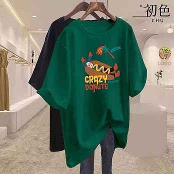 【初色】韓系寬鬆印花圓領短袖T恤上衣-共7色-33207(M-2XL可選) XL 綠色