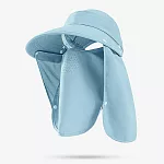 【BeOK】防曬中空帽 可拆卸大帽簷面罩 漁夫帽 淺藍色
