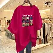 【初色】純色休閒大象印花寬鬆大碼舒適圓領短袖T恤上衣-共9色-33202(M-2XL可選) XL 紅色