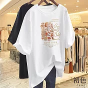 【初色】中大碼線條渲染龍形印花字母短袖T恤上衣女上衣-共8色-33199(M-2XL可選) XL 白色