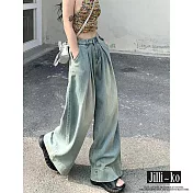 【Jilli~ko】中大尺碼復古垂感遮肉顯瘦拖地喇叭牛仔褲 M-XL J11782 M 淺藍色