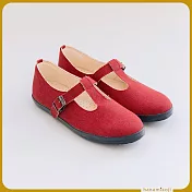 【花見小路】經典日 瑪麗珍鞋 素色 水洗棉布 手製鞋 JP23.5 紅