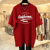 【初色】圓領可樂字母拼接寬鬆顯瘦短袖T恤上衣-共3色-33576(M-2XL可選) 2XL 紅色