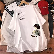 【初色】寬鬆休閒圖案印花圓領短袖T恤上衣女上衣-共3色-33584(M-2XL可選) XL 白色