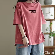 【ACheter】 棉短袖t恤圓領大碼時尚短版上衣# 121159 XL 玫紅色